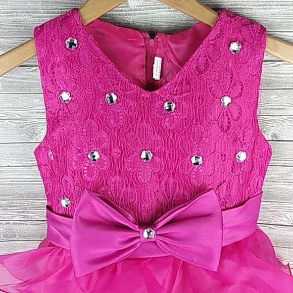 Tier Ruffled fuchsia gemstone gown dress - Picture 2 of 11